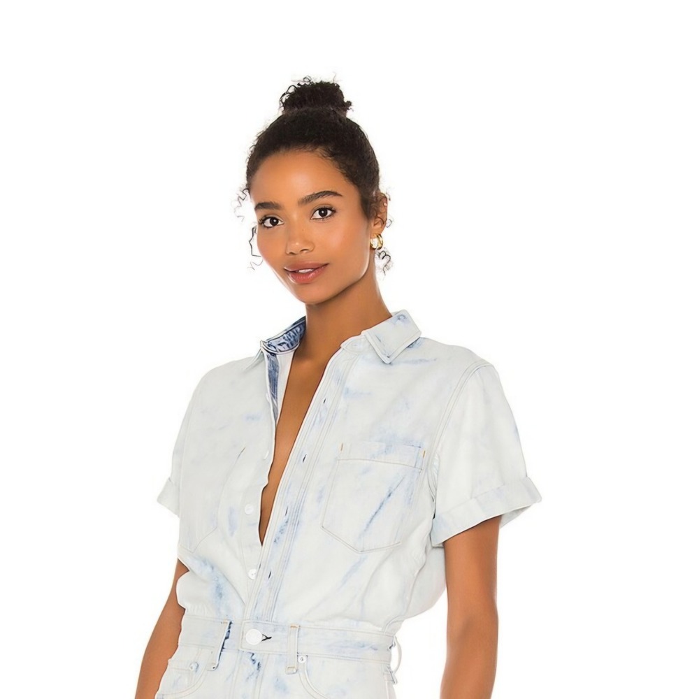 Rag & Bone Shirt Dres Denim S Oasis Acid Wash Mini All In One Tie Dye Blue White
